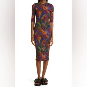 Farm RioDotted Macaws Fitted Jersey Midi Dress